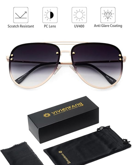 Trendy Oversized Aviator Sunglasses Womens, Retro Cute Big Shades Women's Fashion Sun Glasses UV Protection VF2203