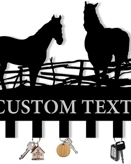 Personalized Metal Key Holder for Wall, Metal Wall Mount Custom Horse Name Hooks, Horse Ranch Key Hooks, Farm Key Hanger Decor, Key Rack for Hallway, Key Organizer for Living Room, Housewarming Gift