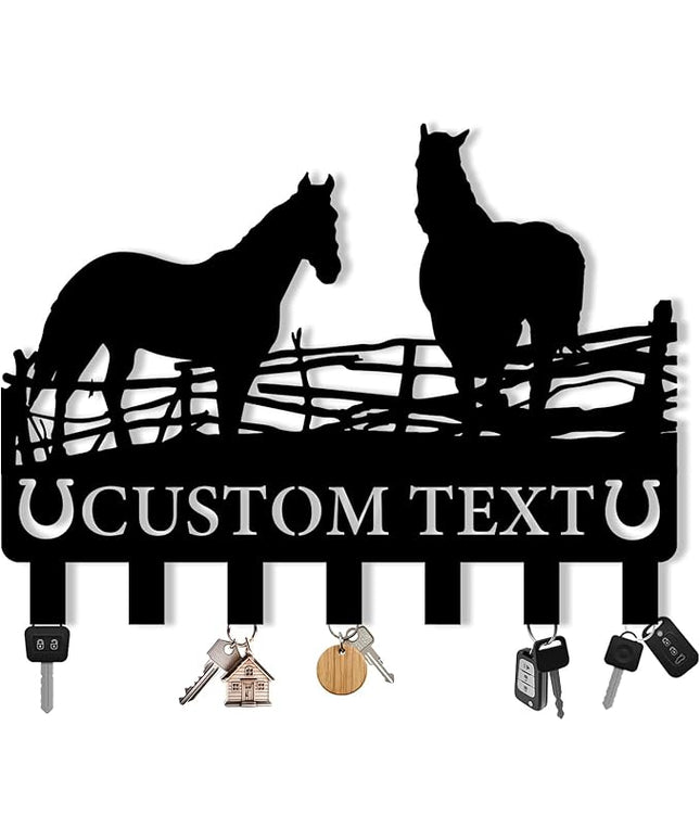 Personalized Metal Key Holder for Wall, Metal Wall Mount Custom Horse Name Hooks, Horse Ranch Key Hooks, Farm Key Hanger Decor, Key Rack for Hallway, Key Organizer for Living Room, Housewarming Gift