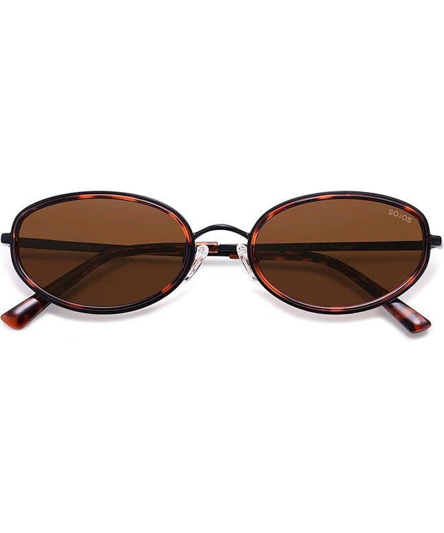 SOJOS Trendy Oval Polarized Sunglasses for Women Men, 80s 90s Chic Retro Vintage Sunnies SJ1248