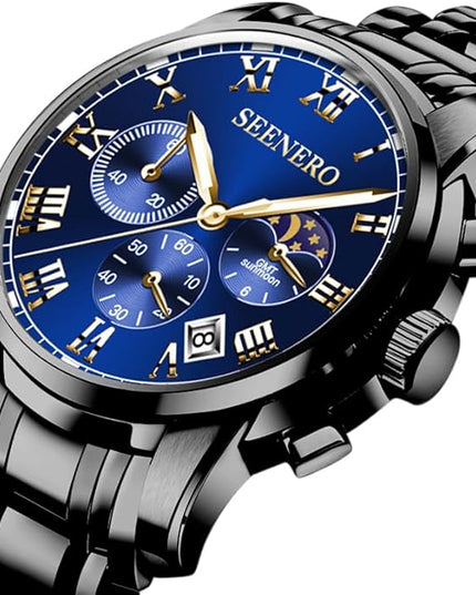 Watches for Men Business Dress Analog Quartz Roman Luminous Dial Wrist Watch with Calendar Stainless Steel Band Waterproof with Tool Luxury Casua & Relojes para Hombres for Mens Gifts