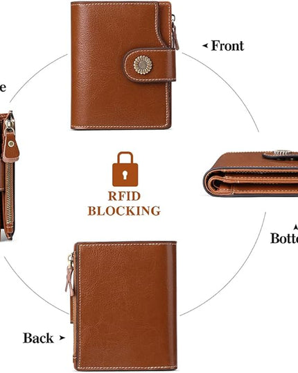 FALAN MULE Genuine Leather Small Wallet for Women, RFID Blocking, Compact Size, Brown