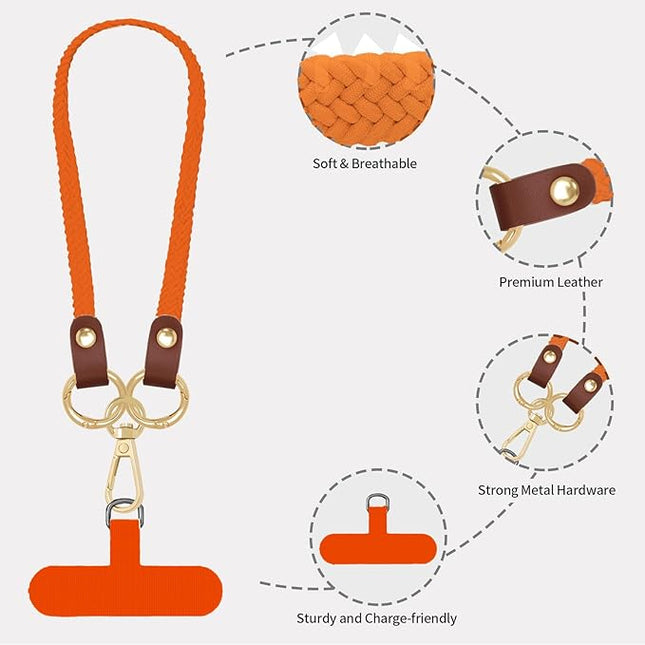 Stretchy Phone Lanyard Tether, 2 Pack Phone Leash Anti-theft Phone Strap for Anti-drop Outdoor Hiking Cycling Climbing Universal for Most Cell Phones, Orange
