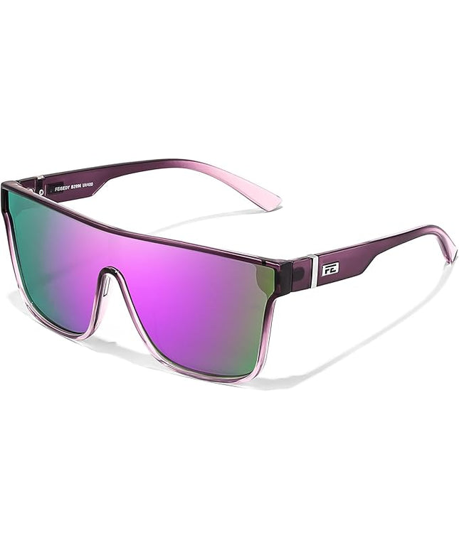 FEISEDY Sunglasses for Women Men, Fashion Mirrored Single Lens, Driving Beach Sunnies UV400 Shades B2996