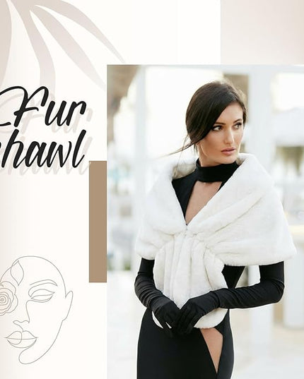 Zhanmai 2 Pcs Winter Long Shawl Cloak Stretchy Glove Opera Bridal Dance Gloves for Women Dress Party Coat