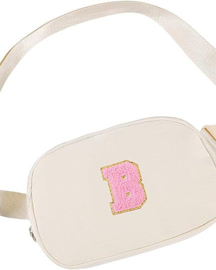 Glratn Initial Letter Fanny Pack for Girls,Patch Belt Bag,Toddler Crossbody Bags，Gifts for 3 4 5 6 7 8 9 10 11 37 Year Old Teens Kids,Christmas Graduation Gifts for Teen Girls ，(Beige-B)