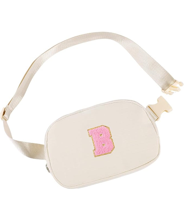 Glratn Initial Letter Fanny Pack for Girls,Patch Belt Bag,Toddler Crossbody Bags，Gifts for 3 4 5 6 7 8 9 10 11 37 Year Old Teens Kids,Christmas Graduation Gifts for Teen Girls ，(Beige-B)