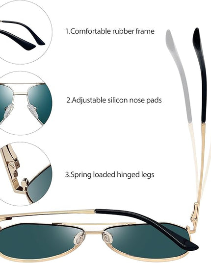 Joopin Polarized Metal Aviation Sunglasses Men, Classic Military Sun Glasses Women, Rectangle Shades UV400 Protection Costume