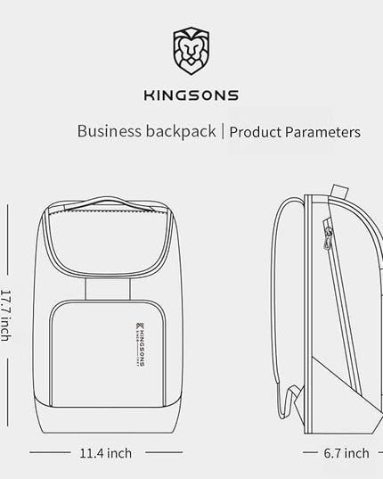 Kingsons Travel Backpack for Men, 19L Black Business Backpack with 15.6 Inch Laptop Compartment, Waterproof Polyester College Bookbag, Luggage Sleeve for Travel & Work