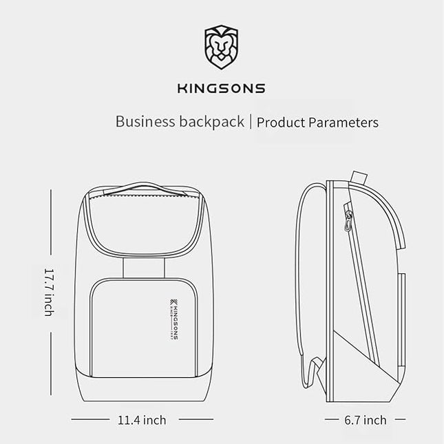 Kingsons Travel Backpack for Men, 19L Black Business Backpack with 15.6 Inch Laptop Compartment, Waterproof Polyester College Bookbag, Luggage Sleeve for Travel & Work