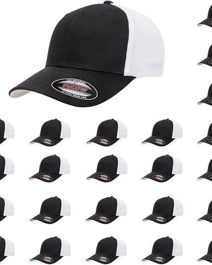 Flexfit 6511 Fitted Mid-Profile Stretchable Mesh Panels Trucker Cap | Bulk Pack Available