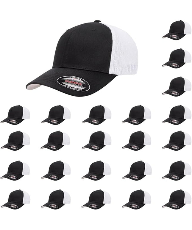 Flexfit 6511 Fitted Mid-Profile Stretchable Mesh Panels Trucker Cap | Bulk Pack Available