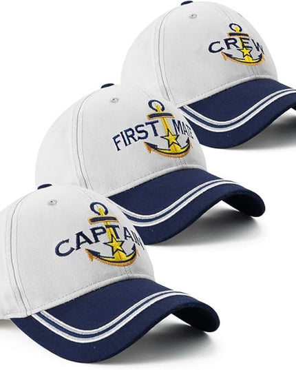 Captain Hat & First Mate | Matching Skipper Boating Baseball Caps | Nautical Marine Sailor Navy Hats