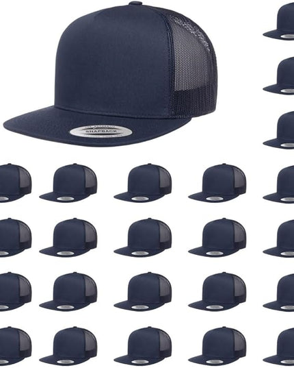 Yupoong 5-Panel YP Classic Trucker Cap | High Profile Flat Visor Snapback | OSFM | Bulk Packs Available