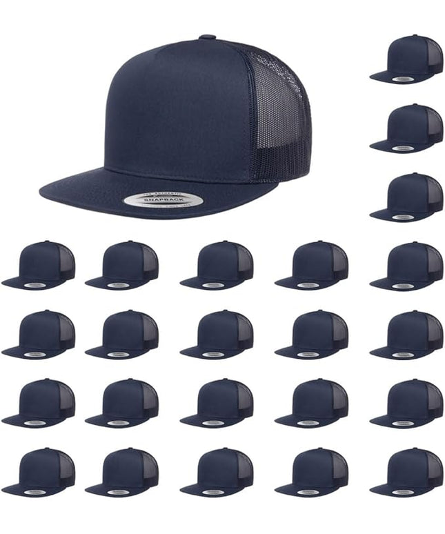 Yupoong 5-Panel YP Classic Trucker Cap | High Profile Flat Visor Snapback | OSFM | Bulk Packs Available