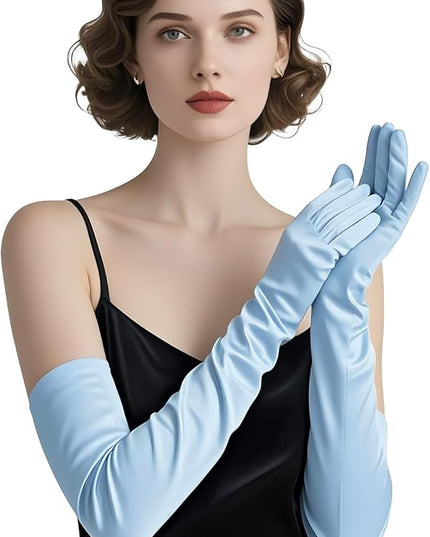 THARAHT Women Long Gloves with Satin Elbow Length for 1920s Opera Tea Party Costumes Bridal Evening Dress