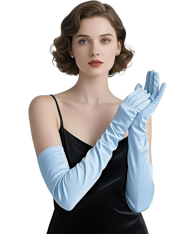 THARAHT Women Long Gloves with Satin Elbow Length for 1920s Opera Tea Party Costumes Bridal Evening Dress