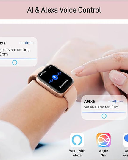 Tensky Smart Watch for Women Android & iPhone, Alexa Built-in, 1.8" Touch Screen Fitness Tracker with Answer/Make Calls, 3ATM Waterproof Heart Rate/Sleep/SpO2 Monitor, Pedometer, 100+ Sport Modes