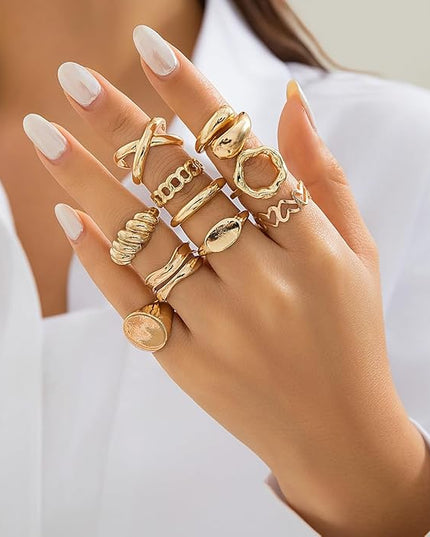 Chunky Rings for Women Adjustable Thick Rings Set Trendy Statement Stackable Ring for Women Chunky Jewlery Irregular Dome Flower Finger Knkuckle Thumb Ring