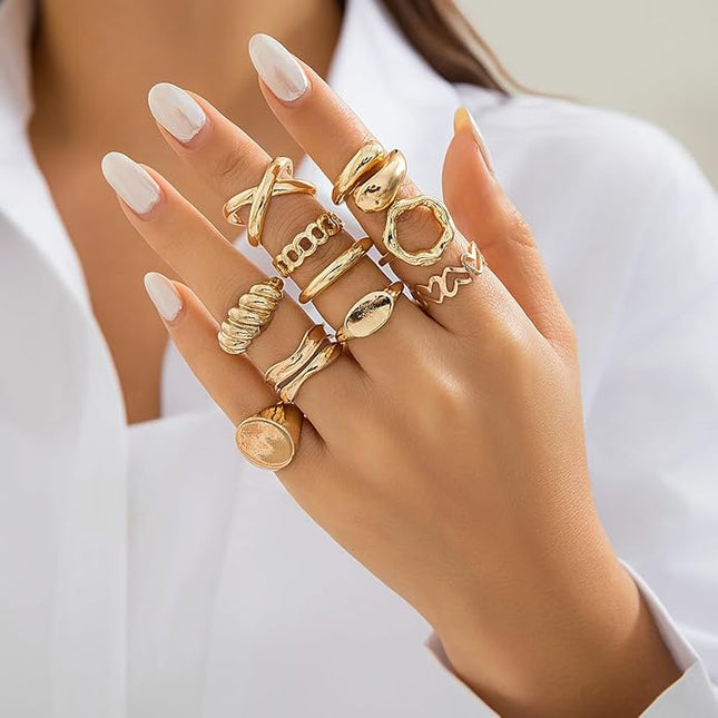 Chunky Rings for Women Adjustable Thick Rings Set Trendy Statement Stackable Ring for Women Chunky Jewlery Irregular Dome Flower Finger Knkuckle Thumb Ring