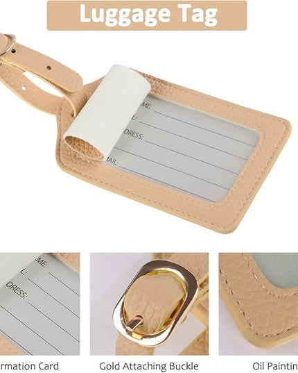 Passport Holder RFID Protected Wallet and Luggage Tag with Protection Cover Travel Accessories Leather Card Case Organizer for Women Men (Beige)