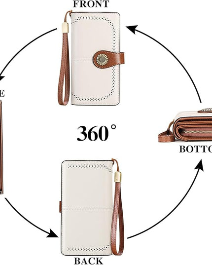 SENDEFN Wallets for Women Leather Credit Card Holder with RFID Blocking Large Capacity Wristlet | with RFID Blocking, Large Capacity, Wristlet, with RFID Blocking, Large Capacity, Wristlet