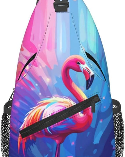 Animal Face Sling Bag Crossbody Bags Chest Bag Backpack for Travel Running and Hiking for Men Women Colorful Flamingos