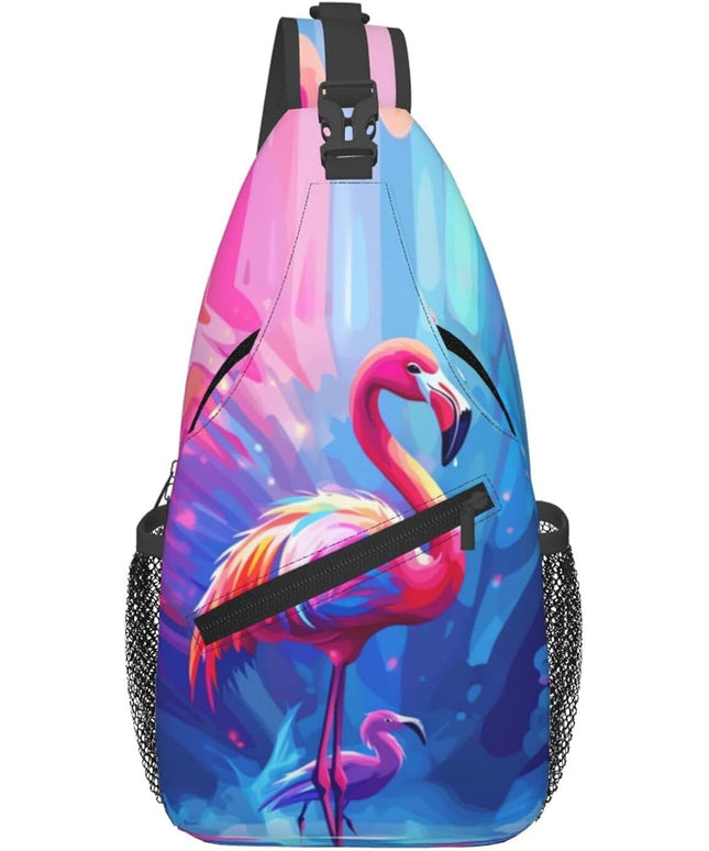 Animal Face Sling Bag Crossbody Bags Chest Bag Backpack for Travel Running and Hiking for Men Women Colorful Flamingos