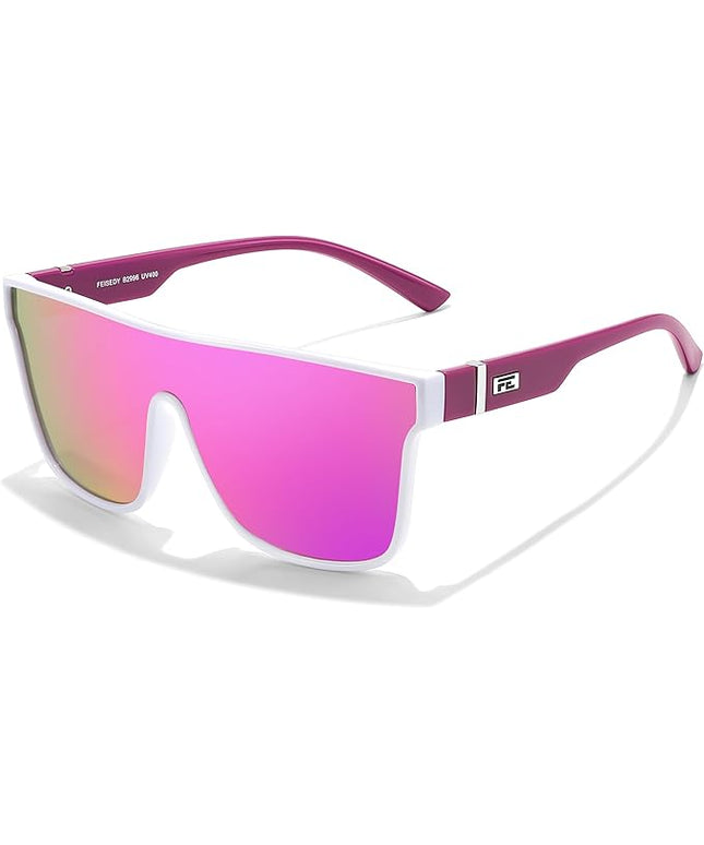 FEISEDY Sunglasses for Women Men, Fashion Mirrored Single Lens, Driving Beach Sunnies UV400 Shades B2996