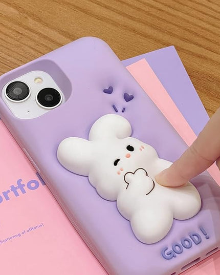 Case Compatible with iPhone 12 Pro Max,Cute 3D Kawaii Funny Bunny Purple Cartoon Cover with Keychain Soft Silicone Gel Drop Protector Women Girls