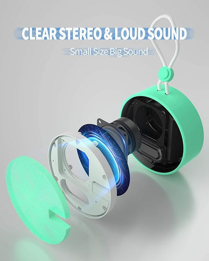 INSMY C12 IPX7 Waterproof Shower Bluetooth Speaker, Portable Small Speaker, Speakers Bluetooth Wireless Loud Clear Sound Support TF Card Suction Cup for Outdoor Kayak Canoe Beach Gift (Mint)
