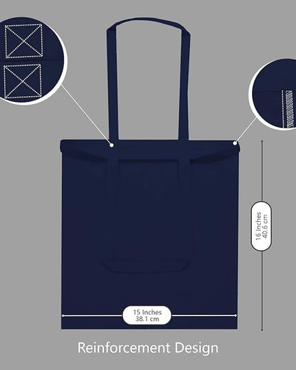 TOPDesign 6-Pack Economical 16"x15" Navy Blue Cotton Tote Bag, Lightweight Medium Reusable Grocery Shopping Cloth Bags, Suitable for DIY, Advertising, Promotion, Gift, Activity