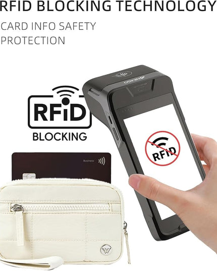 WESTBRONCO Wristlet Wallets for Women Nylon Quilted RFID Wallet with 3 Zipper Purse for Travel