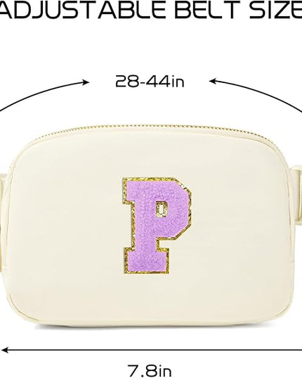 Gitus Gifts for 8 9 10 11 12 Year Old Girls Belt Bag Fanny Pack Crossbody Bags with Initial Letter Patch Cute Stuff Birthday Gifts for Teen Girls Women Personalized Trend Stuff (Ivory-P)