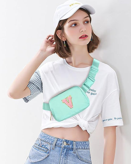 Gitus Belt Bag Fanny Pack Crossbody Bags with Initial Letter Patch Cute Stuff Birthday Gifts for Teenager Girls Trendy Preppy Stuff for Teen Girls Cool Stuff for Teens (Mint Green-V)