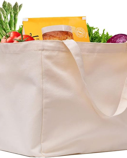 Canvas Reusable Grocery Bags Heavy Duty, 8.3 gal Foldable Large Tote Bag with Handles, Holds 60 lbs & Washable Eco-friendly Bags with 5 Pockets, Off white 1 Bags