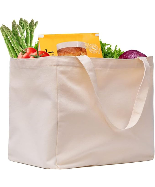 Canvas Reusable Grocery Bags Heavy Duty, 8.3 gal Foldable Large Tote Bag with Handles, Holds 60 lbs & Washable Eco-friendly Bags with 5 Pockets, Off white 1 Bags