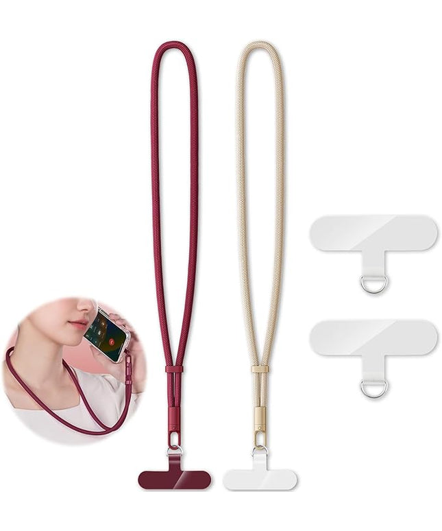 2 Pack Phone Lanyard,2×Phone Neck Strap,4×Tether Tabs,Universal Cell Phone Multifuctional Patch Polyester Lanyards,Cell Phone Lanyards for Women and Men(wine+light camel)