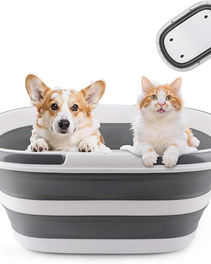 Extra Large Collapsible Bucket 35L Mop Bucket With Handles & Wheels, Plastic Wash Basin Pet Bath Tub for Puppy Dogs Cats, Folding Laundry Basket Clothes Storage Organizer RV Outdoor Camping Essentials