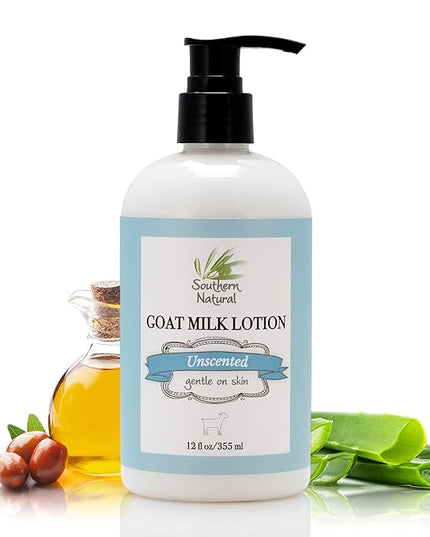 Southern Natural Goat Milk Lotion – Nourishing Face, Body & Hand Moisturizer for Dry & Sensitive Skin - Hydrating Cream, Gentle Skincare for Soft & Smooth Feel - Unscented 12oz