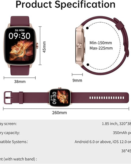 Smart Watches for Women Men with Bluetooth Call & AI Voice, 1.85" HD Fitness Tracker with Heart Rate SpO2 Sleep Monitor, 100+ Sports Modes,Mini Games, IP68 Waterproof Smartwatch for Android iOS Phones