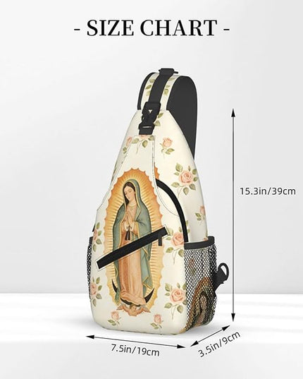Our Lady of Guadalupe Sling Bag Crossbody Bags Clovers Chest Bag for Travel Hiking for Men Women Flower Mary 4