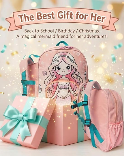Kids Backpack for Boys and Girls, Kindergarten School Bag with Chest Strap (Pink Mermaid, 14 Inch)