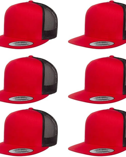 Yupoong 5-Panel YP Classic Trucker Cap | High Profile Flat Visor Snapback | OSFM | Bulk Packs Available