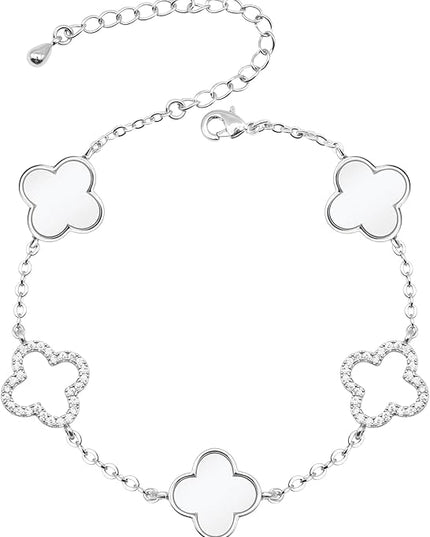 Clover Bracelet for Women 18k Gold Plated Silver Lucky Four Leaf Link Chain Bracelets Charm Trendy Jewelry Gifts for Women