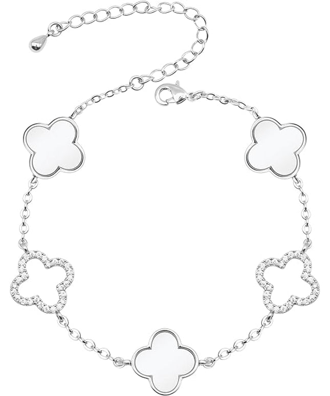 Clover Bracelet for Women 18k Gold Plated Silver Lucky Four Leaf Link Chain Bracelets Charm Trendy Jewelry Gifts for Women