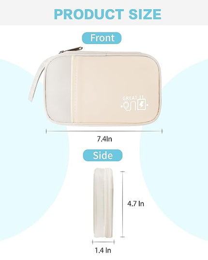Electronics Travel Organizer,Portable Waterproof Electronic Travel Storage Bag for Small Charging Cord Storage,Charger,Small Electronics,SD Card,with 5 Cable Ties,for Travel,Business-Beige