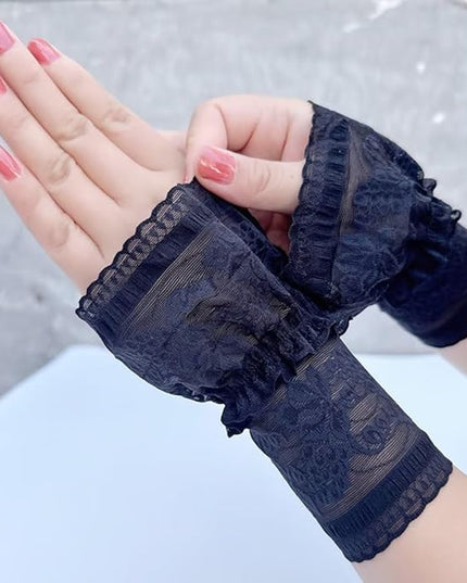 Women's Short Lace Gloves Fingerless for Driving Wedding Wrist Length Bridal Prom Gloves