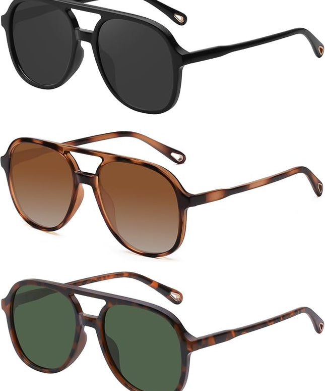 YDAOWKN Retro Square Aviator Sunglasses for Womens Mens Vintage 70s Double Bridge Sun Glasses