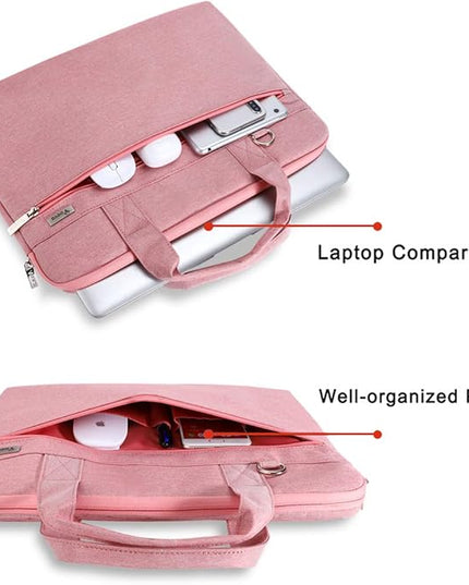 Voova Laptop Bag 17 17.3 Inch, 360° Protective Laptop Case Sleeve with Shoulder Strap Compatible with 17-18 Inch Lenovo Asus Acer Dell Hp, Waterproof Computer Bag Slim Briefcase for Women, Pink
